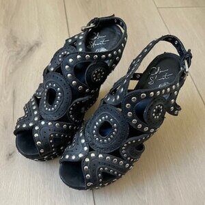 Colin Stuart Vintage Victoria's Secret Wedge 90's Studded Black Leather Size 7